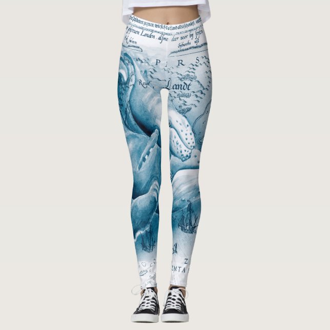 Leggings Mapa de cosecha azul Humpbacks (Anverso)