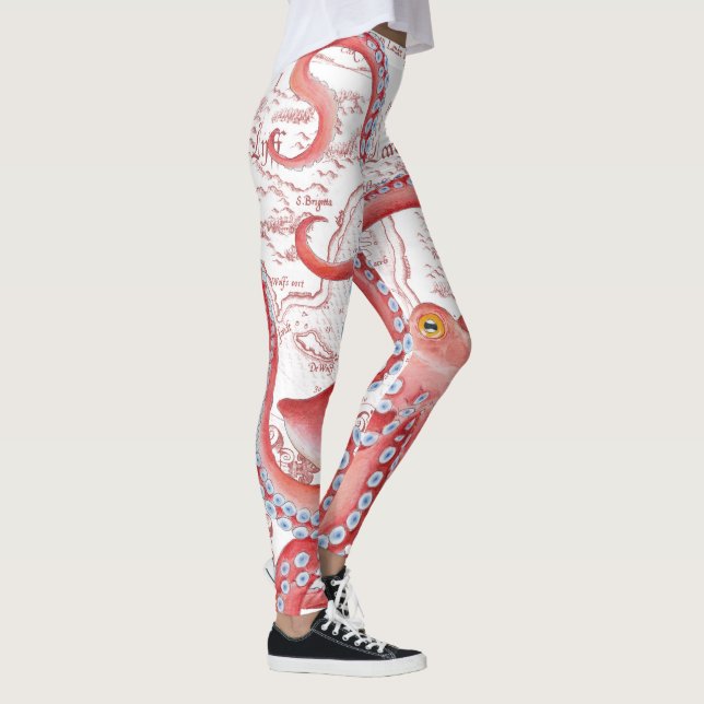 Leggings Mapa de cosecha de pulpo rojo blanco (Derecha)