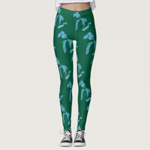Leggings Mapa de silueta de los Grandes Lagos azul y verde