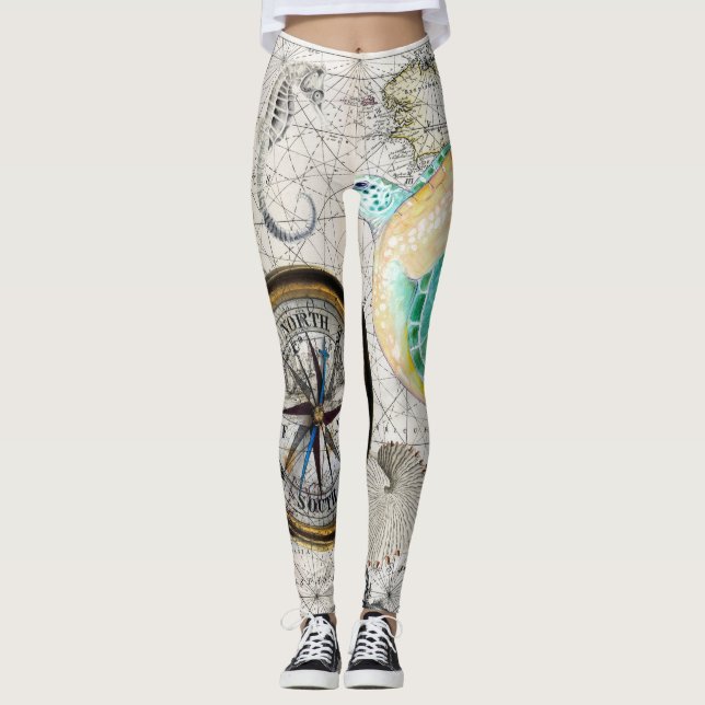 Leggings Mapa de tortugas marinas Beige (Anverso)