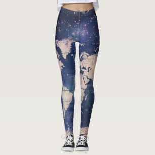 Leggings Mapa del mundo de la púrpura vintage celestial (8)