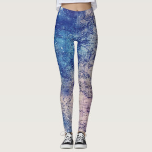 Leggings Mapa del mundo de la vieja morada celestial (14)