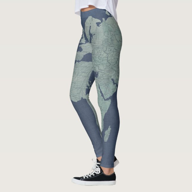 Leggings Mapa del mundo de las líneas azules (Izquierda)