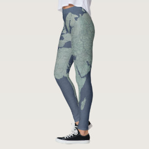 Leggings Mapa del mundo de lino azul