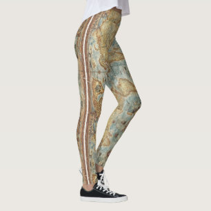 Leggings Mapa del mundo dibujado antigüedad del vintage de