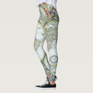 Leggings Mapa Mundial de Antigüedades del Siglo XVII, Frede