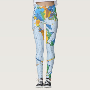 Leggings Mapa plano de la tierra - proyección equidistante