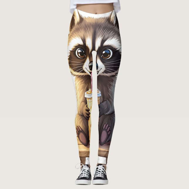 Leggings Mapache bebiendo café helado (Anverso)