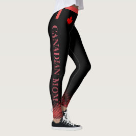 Leggings Maple rojo con MAMA canadiense en texto rosado en