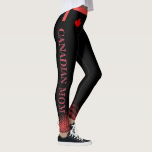 Leggings Maple rojo con MAMA canadiense en texto rosado en 