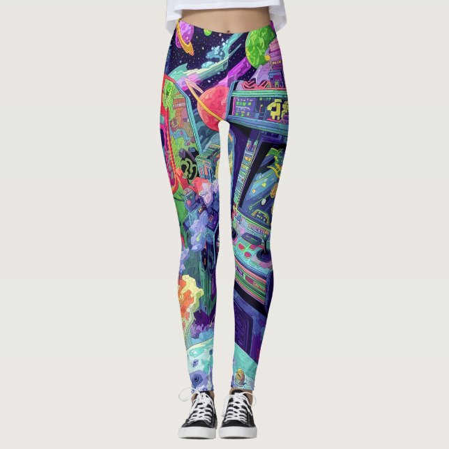 Leggings Máquinas Retro de Arcade en el Espacio (Anverso)