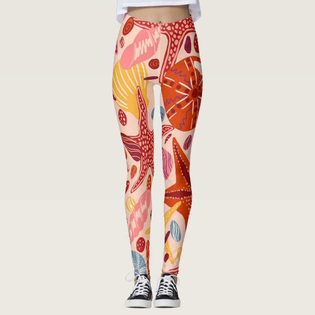 Leggings Mar Escandinavo de Verano: Patrón Starfish (Anverso)