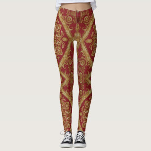 Leggings Mara Trompeta Gloria Dorado Rojo Ornate: Lujo Ath