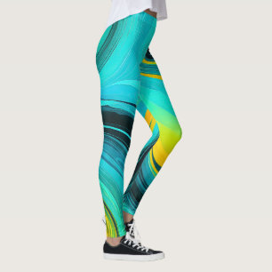 Leggings "Marbella" Olas de remolinos amarillos azules