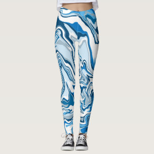 Leggings Marble azul de arte de fluido digital