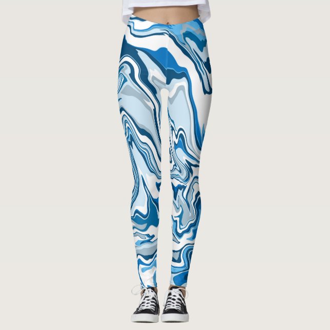 Leggings Marble azul de arte de fluido digital (Anverso)
