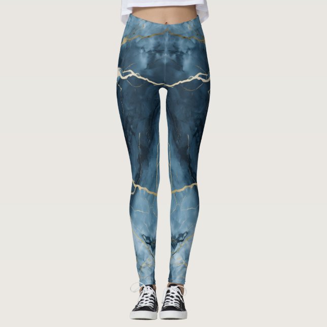 Leggings Marble azul de impresión de color hermoso (Anverso)