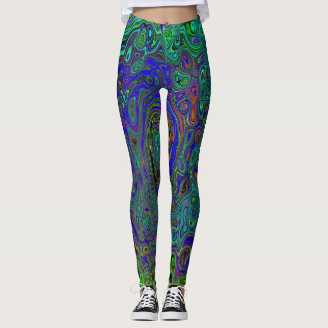 Leggings Marble azul y acuamarina Resumen Swirte retro (Anverso)