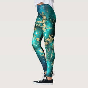 Leggings Marble espacial negro verde estrellada noche dorad