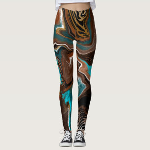 Leggings Marble marrón y azul arte fluido