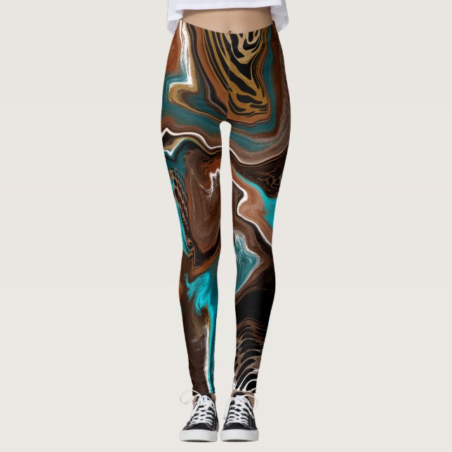 Leggings Marble marrón y azul arte fluido (Anverso)