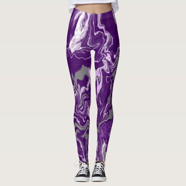 Leggings Marble morado de arte fluido (Anverso)
