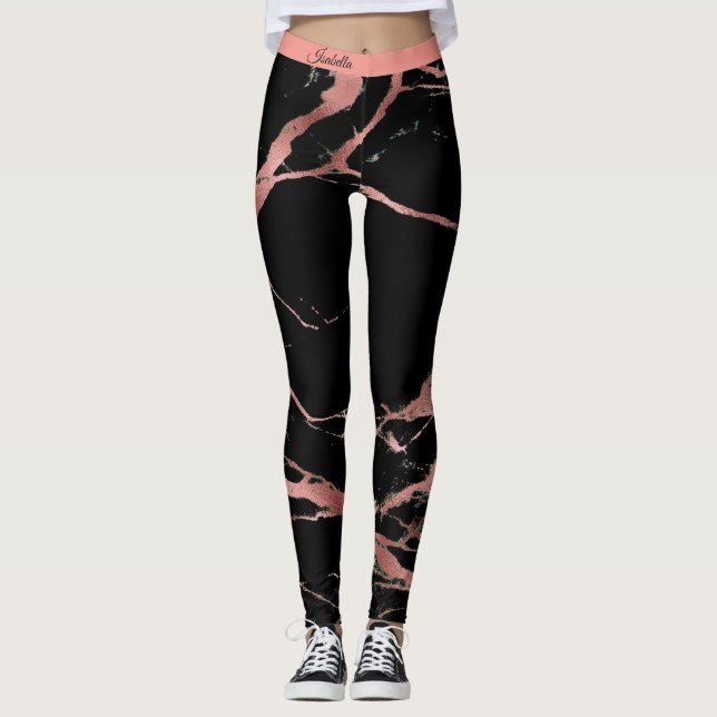 Leggings Marble negro rosa de lujo Añadir texto (Anverso)