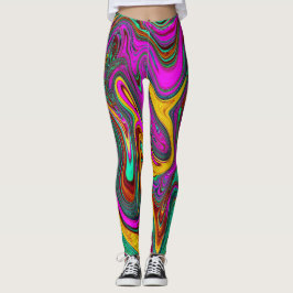 Leggings Marble rosa caliente y espuma verde abstracto arte