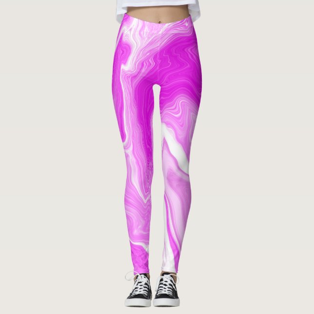 Leggings Marble rosa y blanco nadando (Anverso)