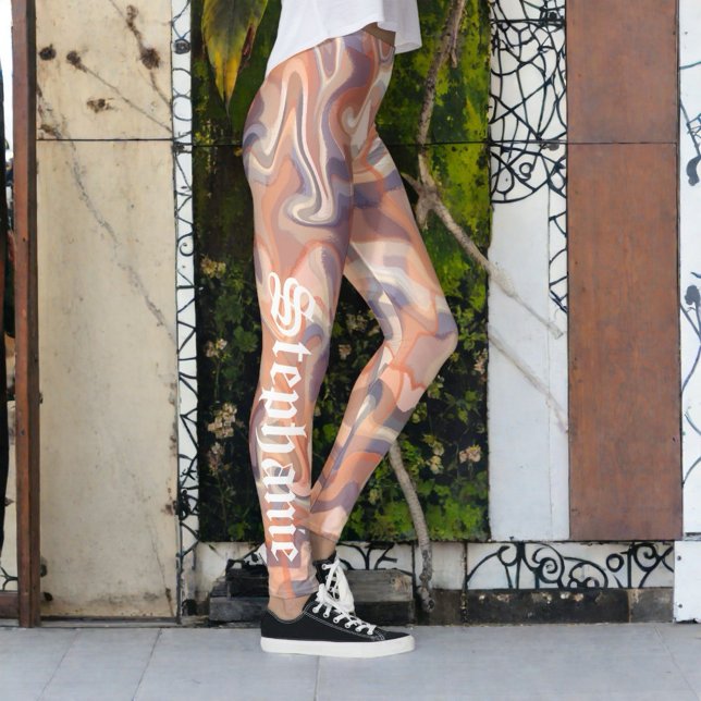 Leggings "Marble tartan lindo guión nombre boho terracotta (Subido por el creador)