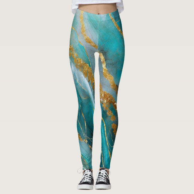 Leggings Marbleized Verde azulada Gold Elegant (Anverso)