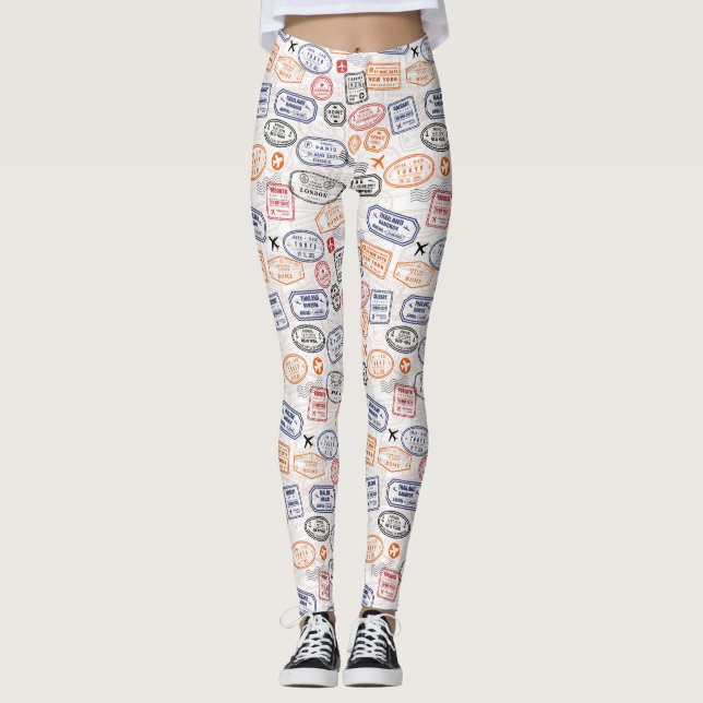 Leggings Marcas de pasaporte destinos mundiales de viajeros (Anverso)