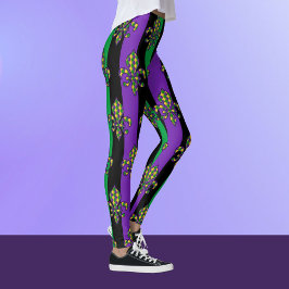 Leggings Mardi Gras Black Purple Green Fleur de lis