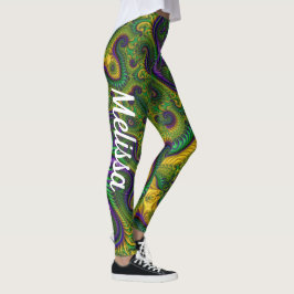 Leggings Mardi Gras Gold Nombra verde morado