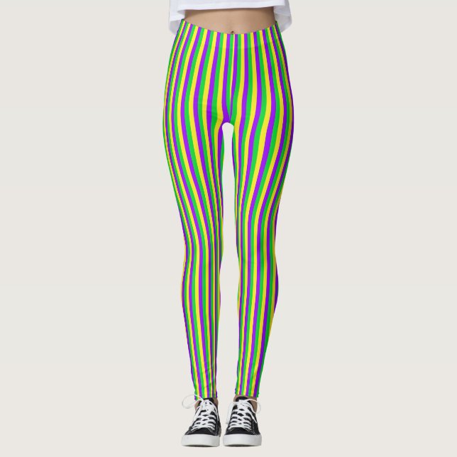 Leggings Mardi Gras Green, Yellow, Purple Stripes (Anverso)