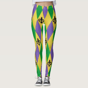 Leggings Mardi Gras Harlequin Fleur De Lis