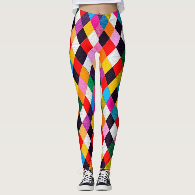 Leggings MARDI GRAS HARLEQUIN PATTERN Rhombi colorido (Anverso)