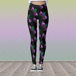 Leggings Mardi Gras Mask Purple Green Sparkly patrón negro