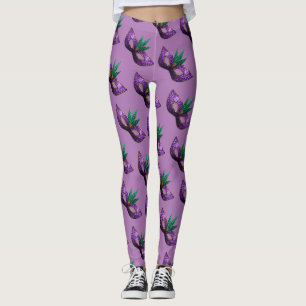 Leggings Mardi Gras Mask Purple Sparkly patrón lavanda