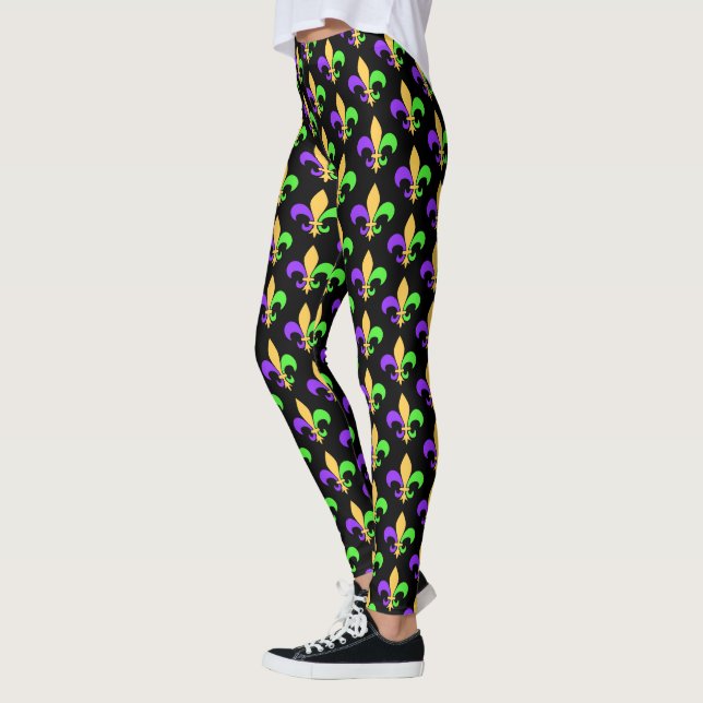 Leggings Mardi Gras Morado Verde y Oro Nueva Orleans (Izquierda)