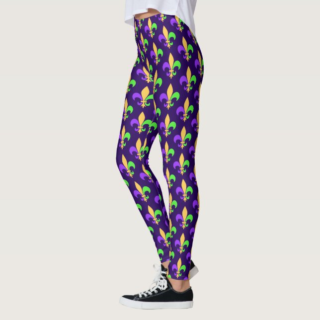 Leggings Mardi Gras Morado Verde y Oro Nueva Orleans Leggi (Izquierda)