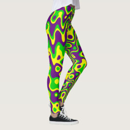 Leggings [Mardi Gras Op-Art] Amarillo Verde Púrpura