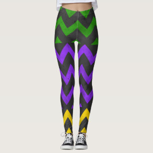 Leggings Mardi Gras Palple Green Yellow Chevron