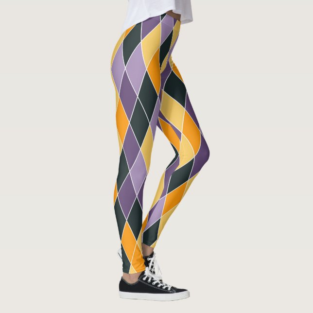 Leggings Mardi Gras Purple Gold Mujeres de alta calidad (Derecha)