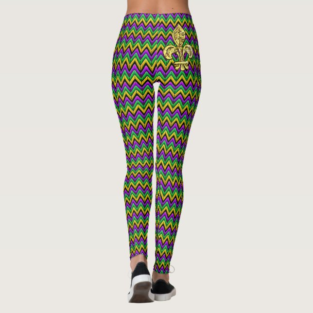 Leggings Mardi Gras Purple Green Gold ZigZag Stripes (Reverso)