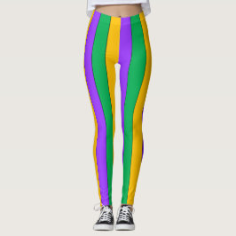 Leggings Mardi Gras Stripes Patrón Amarillo Verde Púrpura