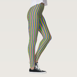 Leggings Mardi Gras Stripes Patrón Amarillo Verde Púrpura