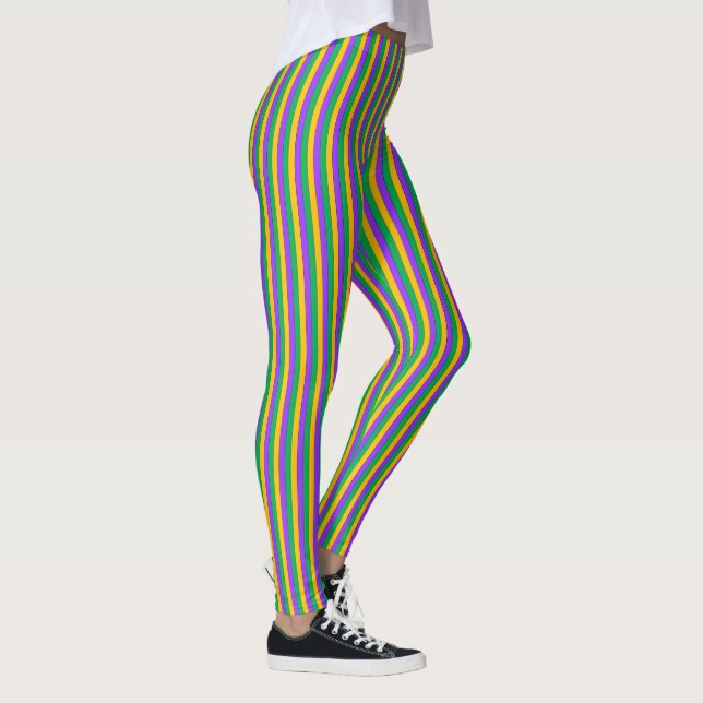 Leggings Mardi Gras Stripes Patrón Amarillo Verde Púrpura (Derecha)