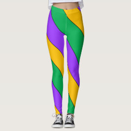 Leggings Mardi Gras Stripes Patrón Amarillo Verde Púrpura