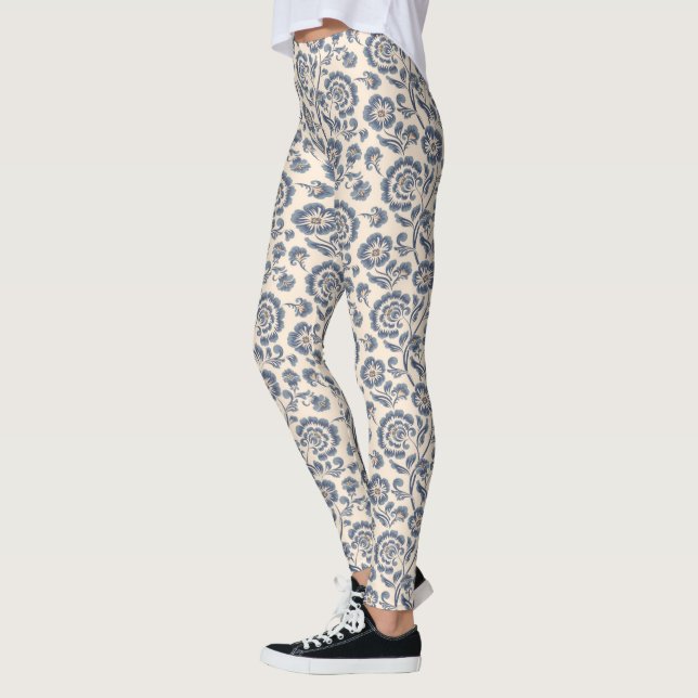 Leggings Marfil con diseño floral azul (Izquierda)